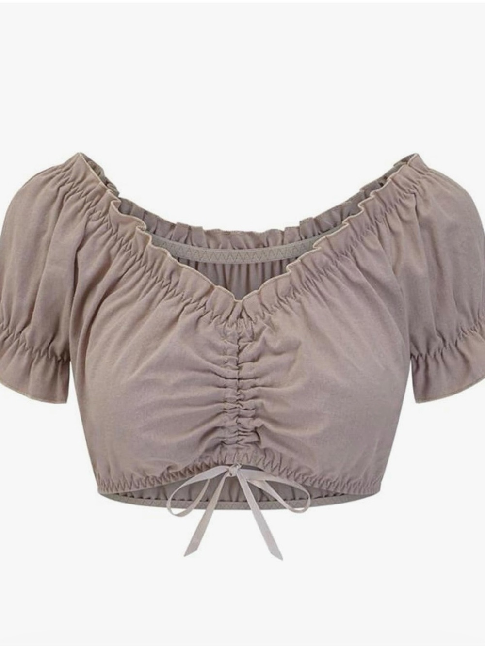Ruched Crop Top with Drawstring in Taupe